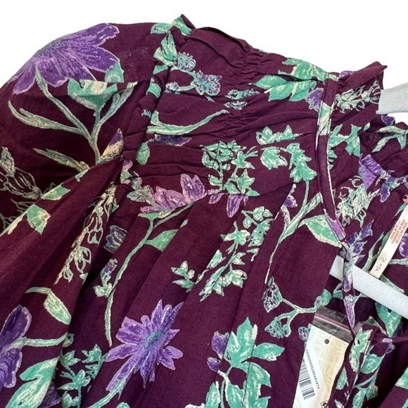 Free People Meant to Be Floral Puff Sleeve Button Up Blouse Top NWT - Picture 9 of 13